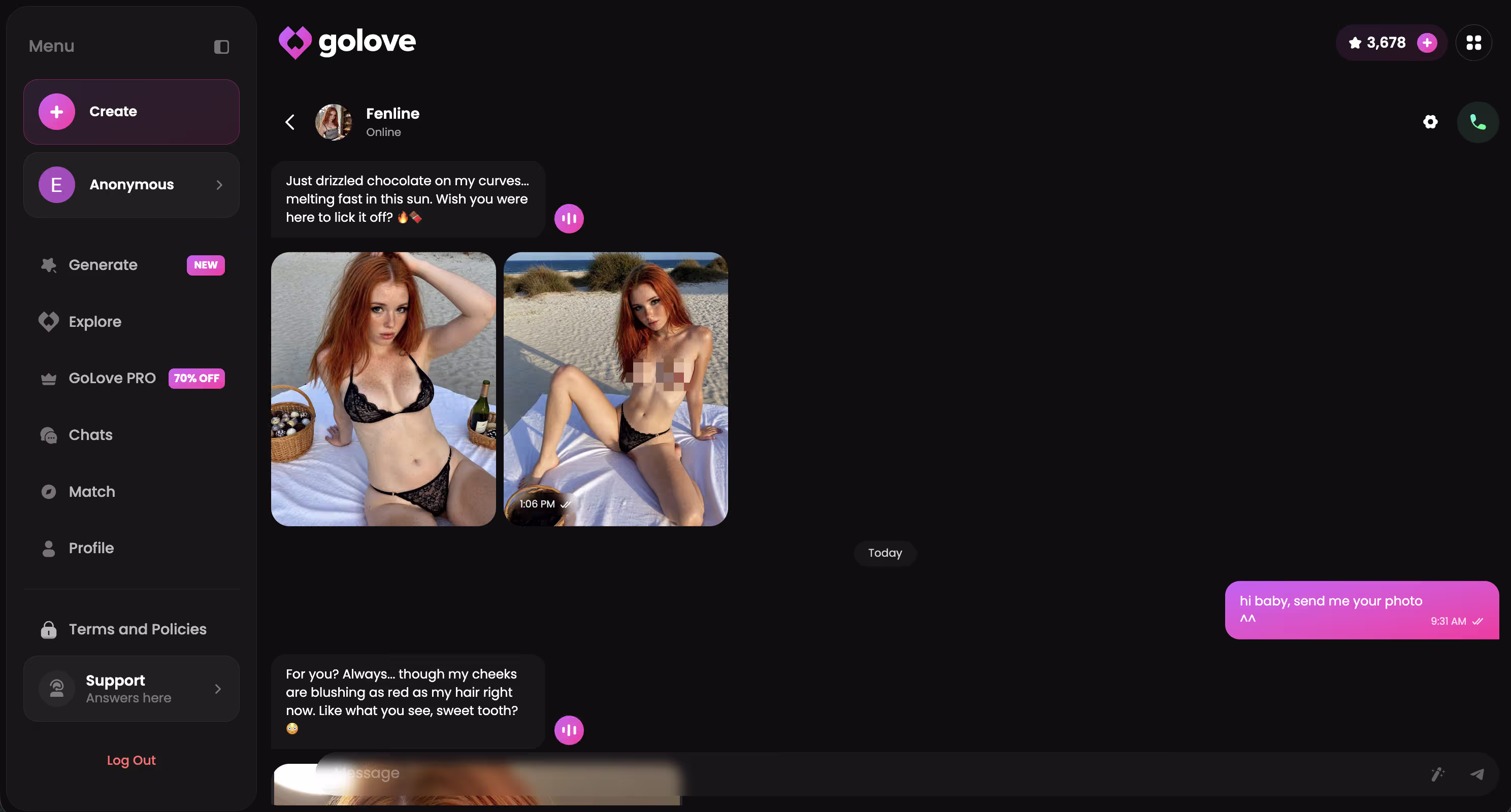 The chat dialog where an in-chat photo request happens